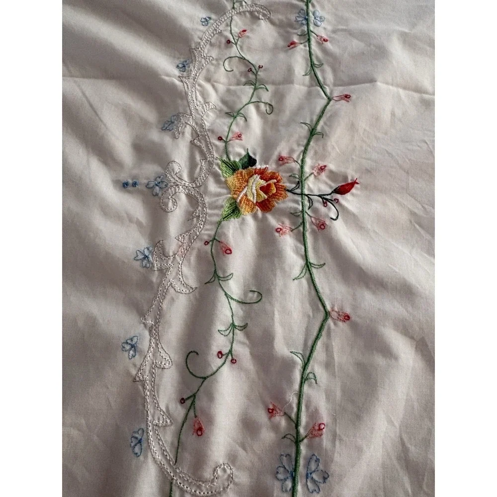 Vintage Embroidered Tablecloth Flowers & Vines Large 64